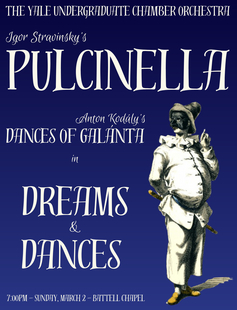 YUCO performs Stravinsky's Pulcinella Suite and Kodaly's Dances of Galanta. 7:00 PM March 2nd, Battell Chapel.