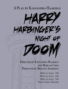 An image of a tower over a lavender background. The text reads "Harry Harbinger's Night of Doom."
