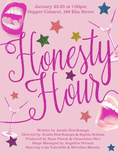 A pink poster advertising Honesty Hour