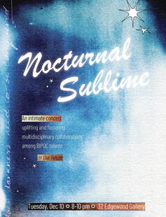 A blue watercolor poster with the large title "Nocturnal Sublime." 