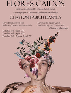 Designed by Crystal Xu A mans face is split open by olives, snakes, and a bunches of flowers