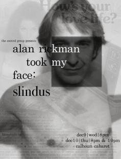 Black and white photo of shirtless Alan Rickman with text covering his face