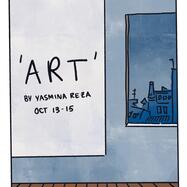 The edge of a white painting hangs on a wall next to a window looking out onto a Paris skyline. ‘Art’ by Yasmina Reza Oct 13-15
